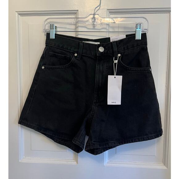 NEW Mango Women's 2 Black Jean Shorts Zoe High Waist Straight Fit Denim - Picture 3 of 13